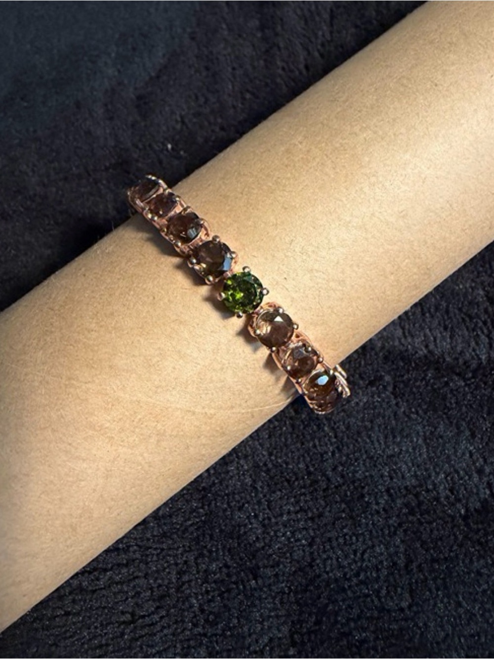 Brown and Green Round Tennis Bracelet